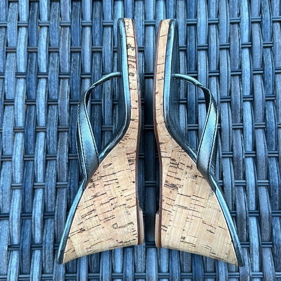 Coach Lannie Metallic Calf Leather Cork Wedge Sandals - Pewter - Picture 8 of 14